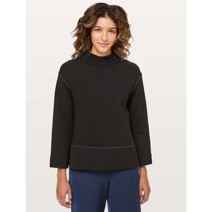Lululemon Sweatshirt Womens 6 Black Textured On Repeat Mock Neck Relaxed Fit